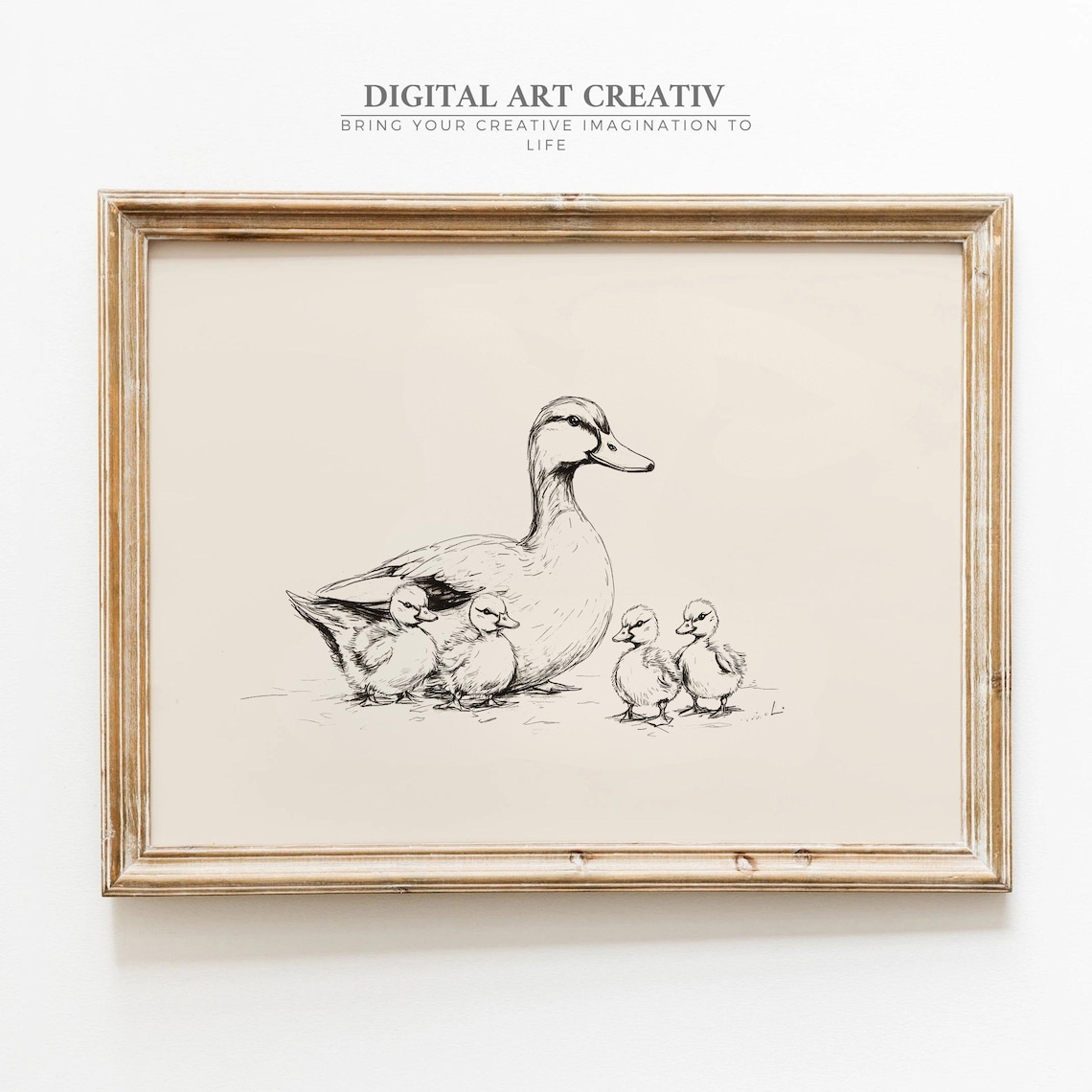 PosterArt Rustic Duck Family Sketch Art Print Minimal Animal Poster ...