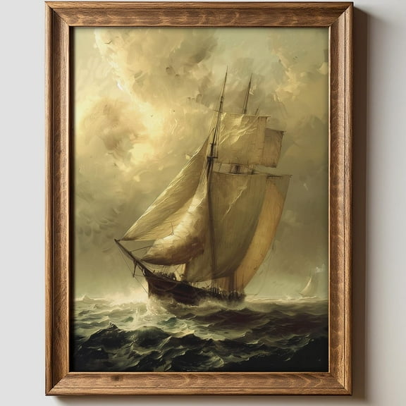 PosterArt Sailing Ship Art Print Coastal Seascape Wall Art Décor for Nautical Living Room or Office, 24x36 UNFRAMED