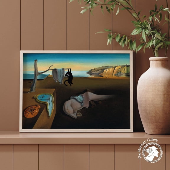 PosterArt Salvador Dali Poster, Black Cat Persistence of Memory Art Print, Surreal Wall Decoration, 8x12 UNFRAMED