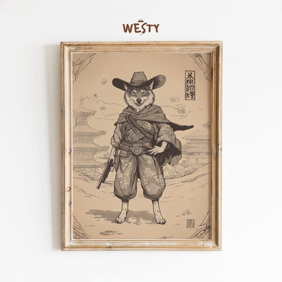 PosterArt Samurai Fox Poster Western Manga Art Cowboy Wall Art, Size 24x36 UNFFRAMED