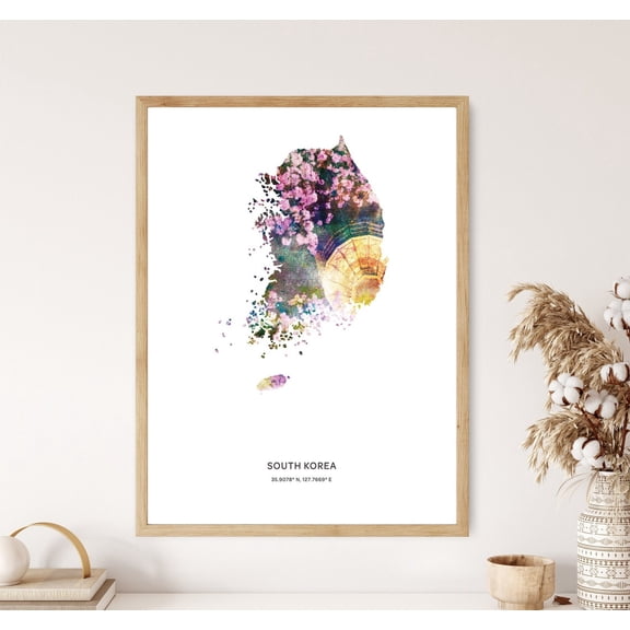 PosterArt South Korea Print, South Korea Poster, South Korea Map Art, Map of South Korea, 8x12 UNFRAMED