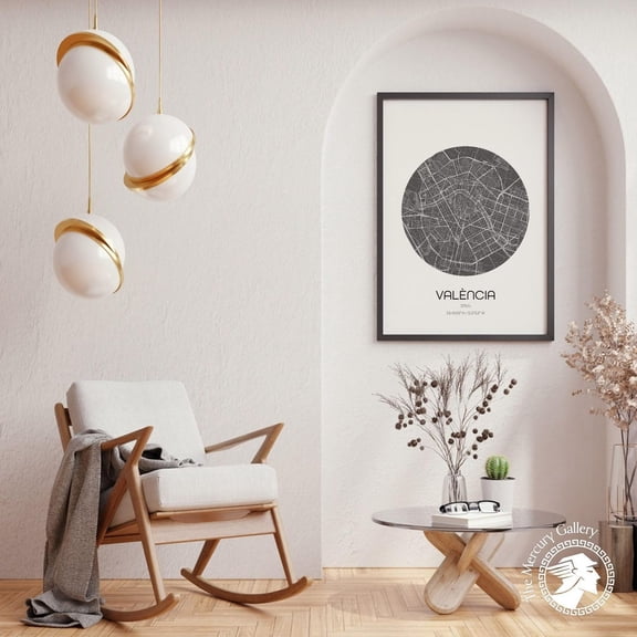 PosterArt Valencia Map Poster, Modern World City Map Print, Minimalist Wall Art for Office or Home, 12x18 UNFRAMED