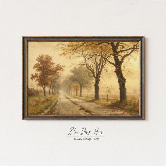 PosterArt Vintage Autumn Landscape Wall Art Poster Rustic Fall Pathway Print, Cozy Farmhouse Decor, Size 8x12 UNFFRAMED
