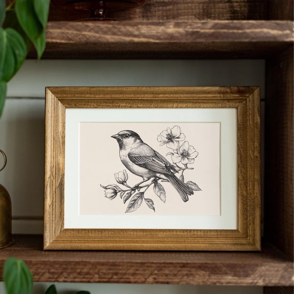 PosterArt Vintage Bird Sketch Art Print Black and White Nature Illustration Rustic Farmhouse Wall Décor Vintage Bird Design, 8x12 UNFRAMED