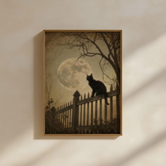 PosterArt Vintage Black Cat Wall Art Print Spooky Home Decor Scary Printable Wall Art Dark Academia, Size 12x18 UNFFRAMED