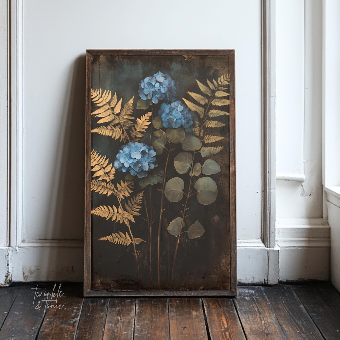 PosterArt Vintage Blue Hydrangeas Art Print Dark Academia Wall Décor ...