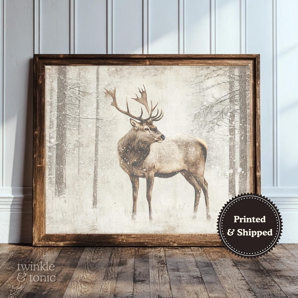 PosterArt Vintage Deer Art Print Rustic Cabin Wall Décor Farmhouse ...
