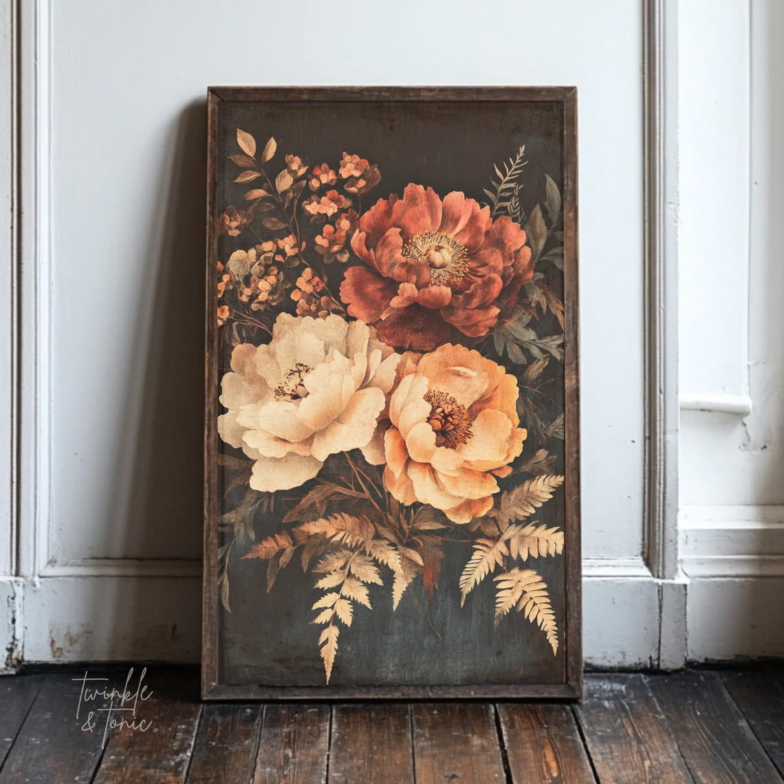 Curated visual reference: Fresh Look at Posterart Vintage Fall Floral Art Print Moody Peonies Wall Décor