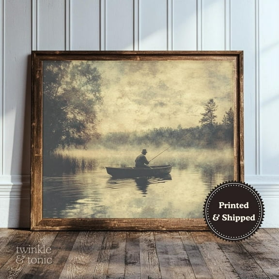 PosterArt Vintage Fishing Art Print Rustic American Landscape Décor Moody Cabin Poster for Lake or Lodge, 24x36 UNFRAMED