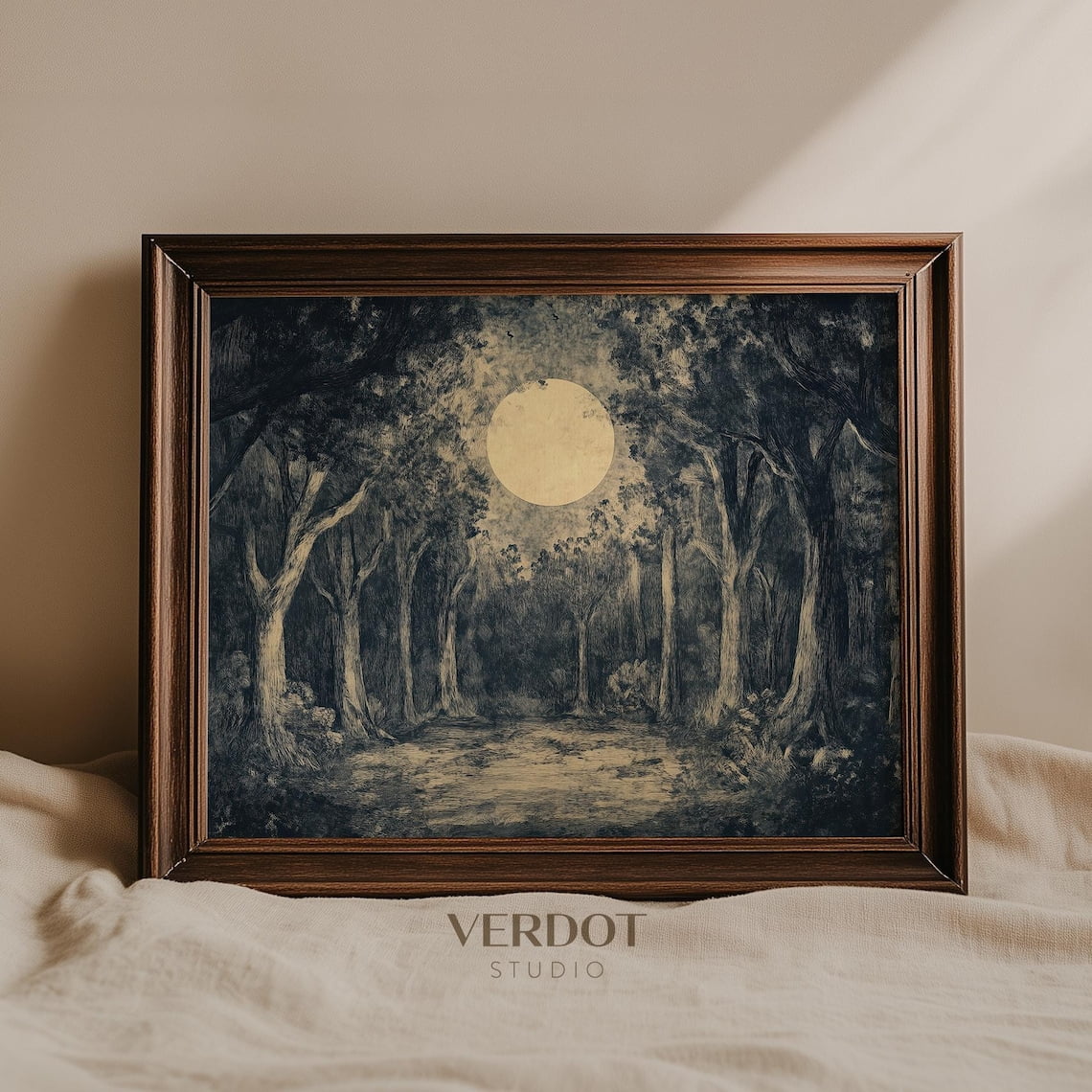 PosterArt Vintage Forest Poster Wall Art Full Moon Night Landscape ...