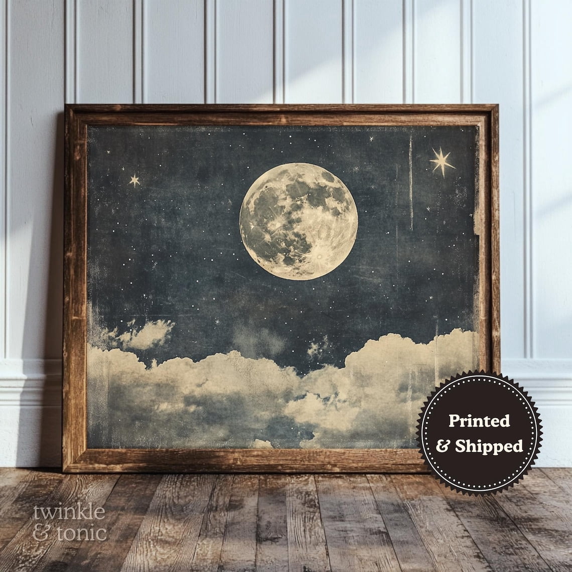 PosterArt Vintage Full Moon Art Print Celestial Night Sky Wall Décor ...