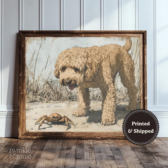 PosterArt Vintage Goldendoodle Art Print Nautical Crab Wall Décor Rustic Coastal Poster Antique Ocean Dog Mom Gift, 8x12 UNFRAMED