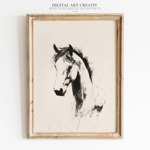 PosterArt Vintage Horse Etching Sketch Art Print Rustic Farm Animal Drawing Country Equestrian Wall Décor Design, 16x24 UNFRAMED