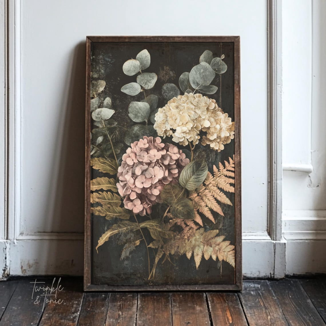 PosterArt Vintage Hydrangeas Art Print Dark Academia Floral Wall Décor ...