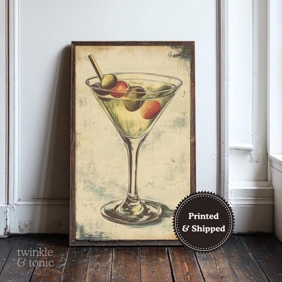 PosterArt Vintage Martini Art Print Moody Rustic Wall Décor Bar Cart Poster Antique Kitchen Cocktail Design, 8x12 UNFRAMED