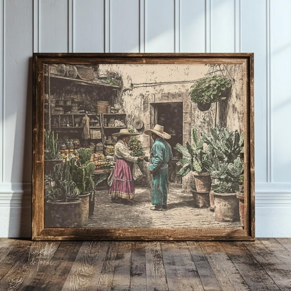 PosterArt Vintage Mexican Market Art Print Moody Southwest Wall Décor Cultural Poster Rustic Hispanic Antique Design, 8x12 UNFRAMED