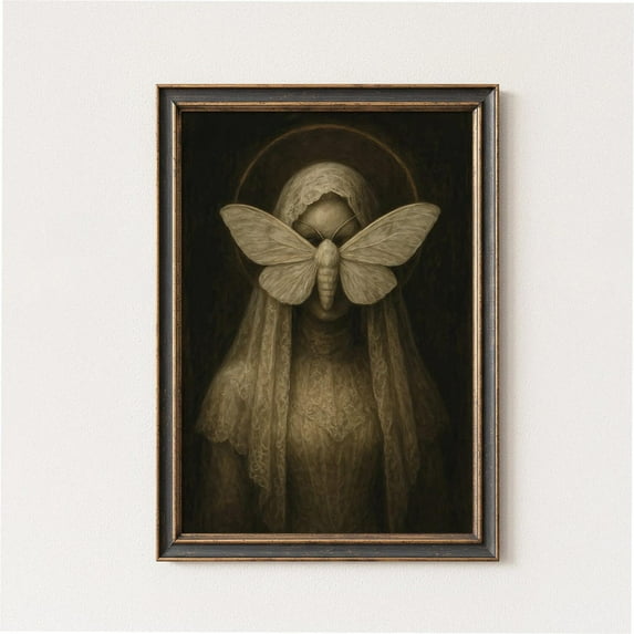 PosterArt Vintage Moth Bride Victorian Poster Wall Art Print Spooky Home Decor Scary Printable Wall Art Dark Academia, Size 12x18 UNFFRAMED