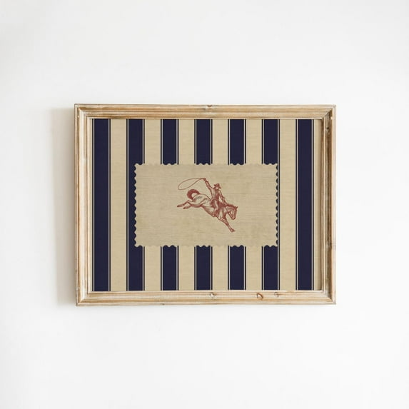 PosterArt Vintage Rodeo Cowboy Poster Western Striped Wall Art Rustic Americana Print, Size 8x12 UNFFRAMED