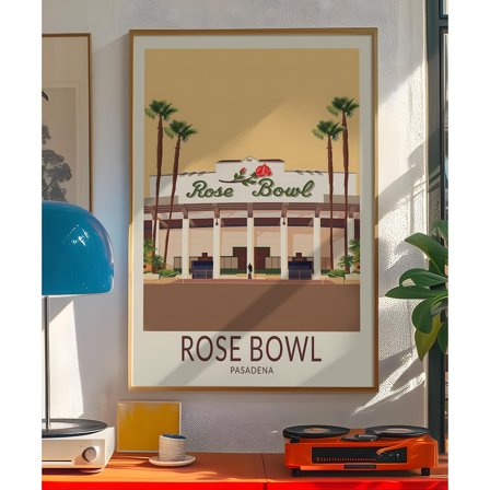 PosterArt Vintage Rose Bowl Poster, Pasadena Travel Art, Mid-Century Modern Stadium Print, California Decor, College Football Fan Gift, Size 8x12 UNFFRAMED