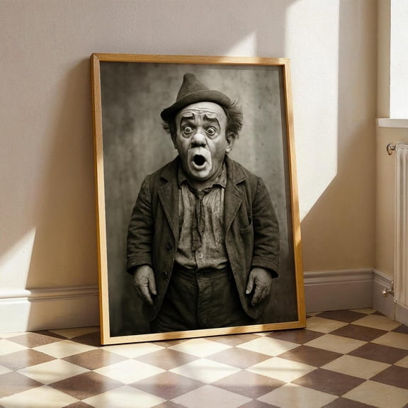 PosterArt Vintage Sepia Clown Portrait, Expressive Surreal Circus Wall Art Poster, 12x18 UNFRAMED