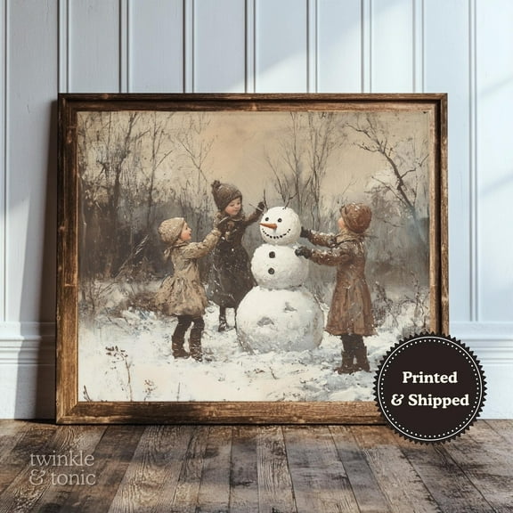 PosterArt Vintage Snowman Art Print Rustic Farmhouse Wall Décor for Antique Winter Home Display, 8x12 UNFRAMED