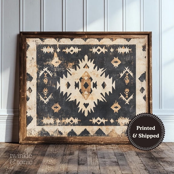 PosterArt Vintage Southwestern Art Print Rustic Lodge Wall Décor Boho Farmhouse Poster Antique Aztec Textile Design, 12x18 UNFRAMED