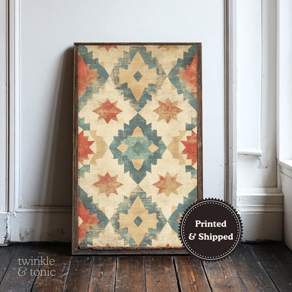 PosterArt Vintage Southwestern Art Print Rustic Lodge Wall Décor Boho Farmhouse Poster Antique Aztec Textile Design, 16x24 UNFRAMED