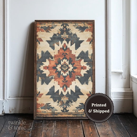 PosterArt Vintage Southwestern Art Print Rustic Lodge Wall Décor Boho Farmhouse Poster Antique Aztec Textile Design, 24x36 UNFRAMED