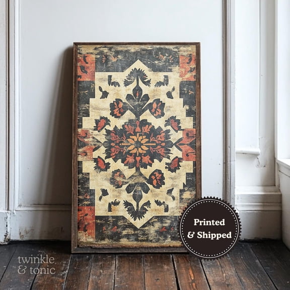 PosterArt Vintage Southwestern Art Print Rustic Lodge Wall Décor Boho Farmhouse Poster Antique Aztec Textile Western Design, 12x18 UNFRAMED