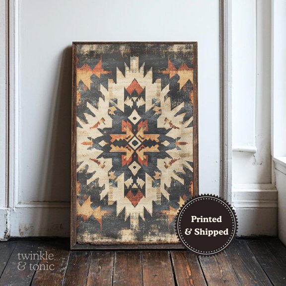 PosterArt Vintage Southwestern Art Rustic Lodge Poster Boho Farmhouse Décor Antique Western Aztec Textile Art, 24x36 UNFRAMED