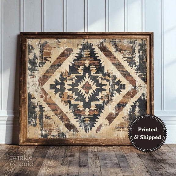 PosterArt Vintage Southwestern Art Rustic Lodge Poster Boho Farmhouse Décor Western Aztec Textile Wall Print, 16x24 UNFRAMED