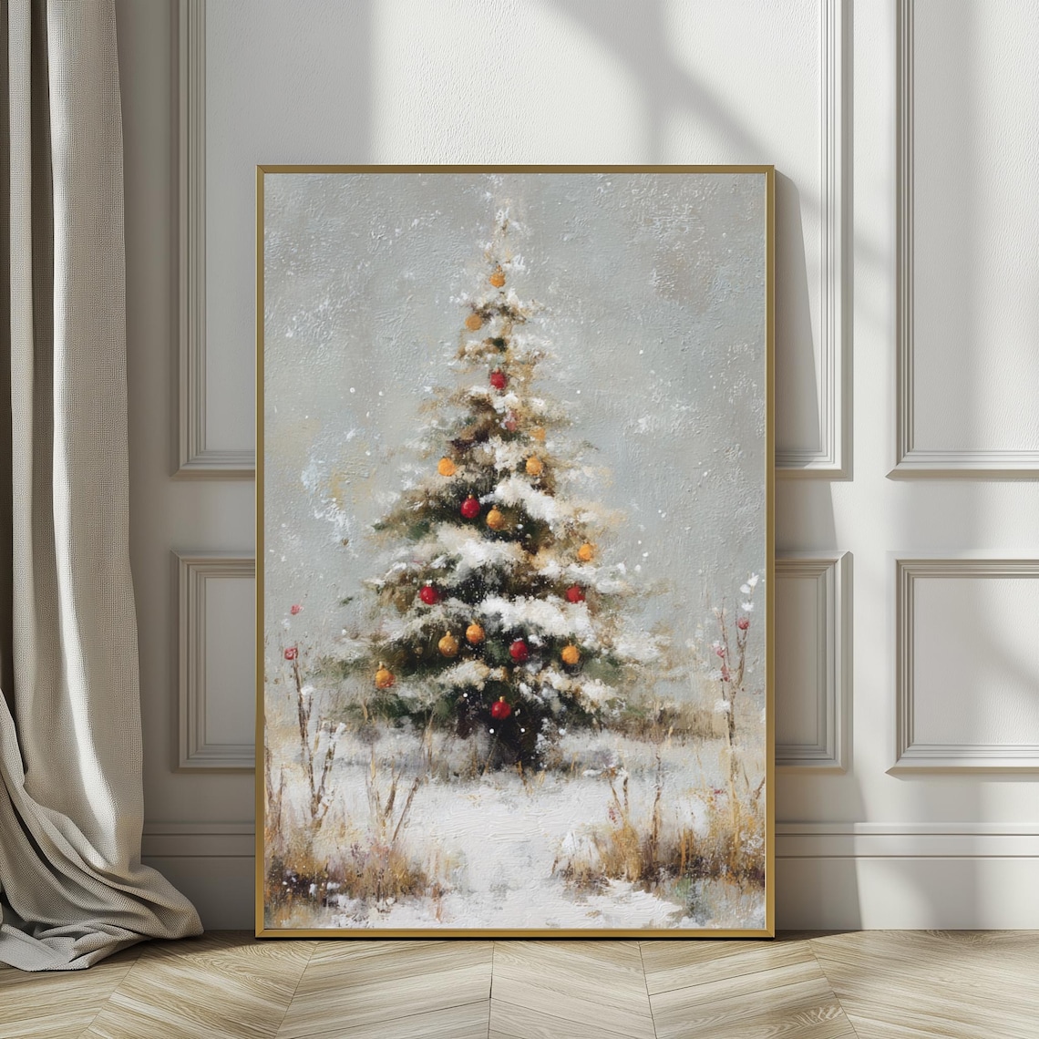 PosterArt Vintage Winter Tree Poster Wall Art Snowy Forest Print ...