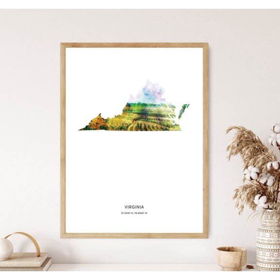 PosterArt Virginia Print, Virginia Poster, Virginia Map Art, Map of Virginia, 8x12 UNFRAMED