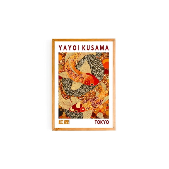 PosterArt Yayoi Kusama Inspired Koi Fish Print Poster Modern Polka Dot Japanese Art, Size 8x12 UNFFRAMED