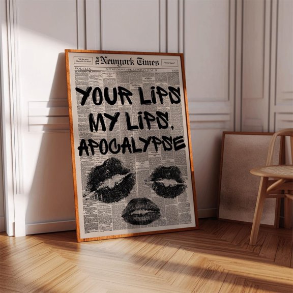 PosterArt Your Lips My Lips Apocalypse Poster, Black Newspaper Typography Printable, Trendy Retro Wall Art Decor, 8x12 UNFRAMED