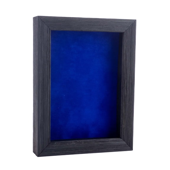 16x24 Distressed Black Shadowbox Frame - Interior Size 16x24 with 1" Usable Depth - Royal Blue Acid-Free Suede Backing
