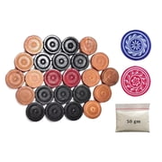 PosterPapaa Wooden Carrom Coins, Stricker and Carrom Powder