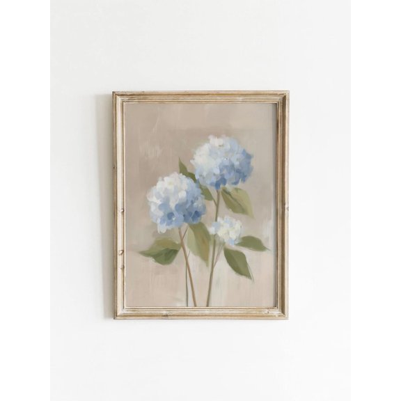 Posterable Hydrangeas Art Muted Neutral Blue Flower Decor, Unframed Paper Poster 8x10in