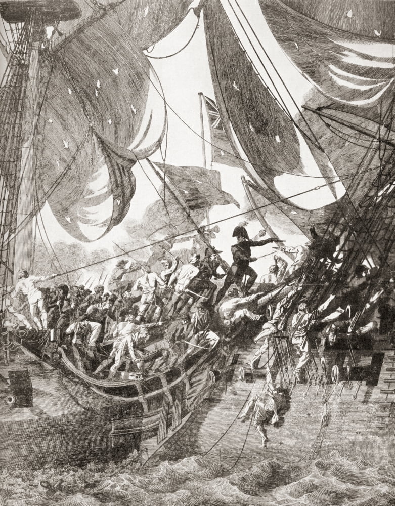 Posterazzi An 18th century naval battle French sailors boarding an English vessel From a contemporary print Canvas Art - Ken Welsh Design Pics (24 x 32)
