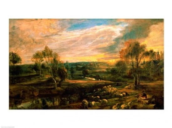 Posterazzi A Landscape with a Shepherd and his Flock Canvas Art - Peter Paul Rubens (36 x 24)