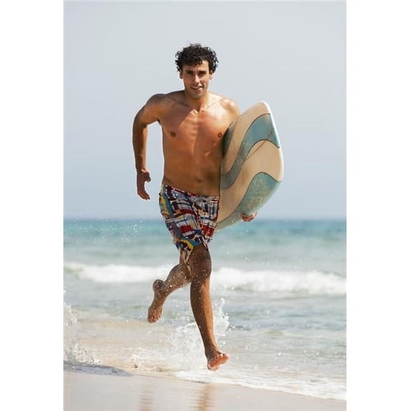 Posterazzi  A Man Running Along Valdevaqueros Beach Carrying A Surf Board - Tarifa - Cadiz - Andalusia - Spain Poster Print - 12 x 18