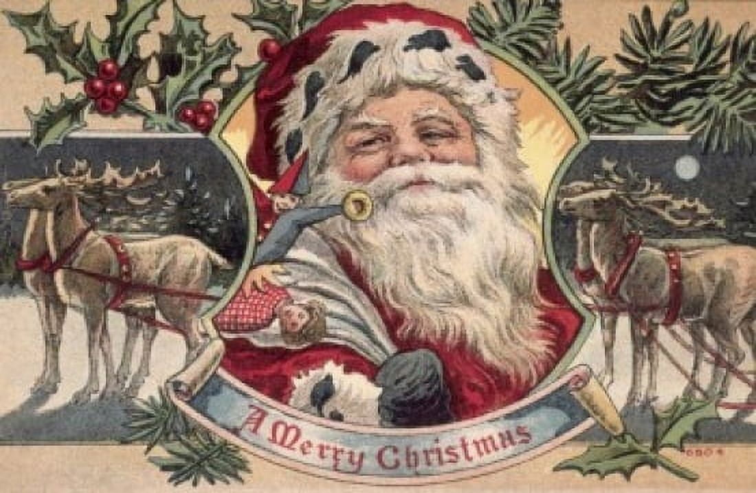 Posterazzi A Merry Christmas Nostalgia Cards Lithograph Canvas Art - (24 x 36)