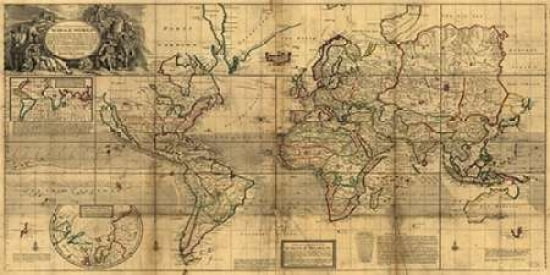 Posterazzi A New and Correct Map of the Whole World 1719 Canvas Art - Herman Moll (10 x 20)