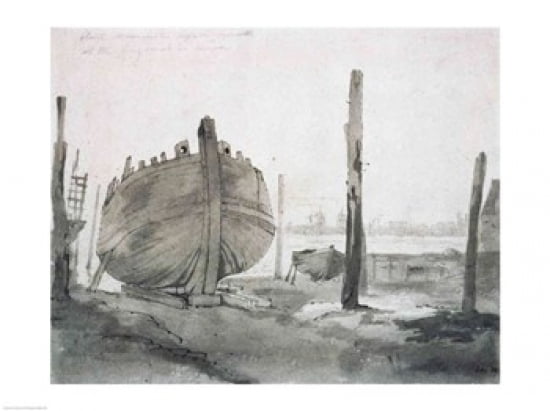 Posterazzi A River Scene with Vessel at Sunset Canvas Art - John Constable (36 x 24)