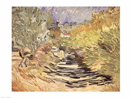 Posterazzi A Road in St Remy with Female Figures 1889 Canvas Art - Vincent Van Gogh (36 x 24)