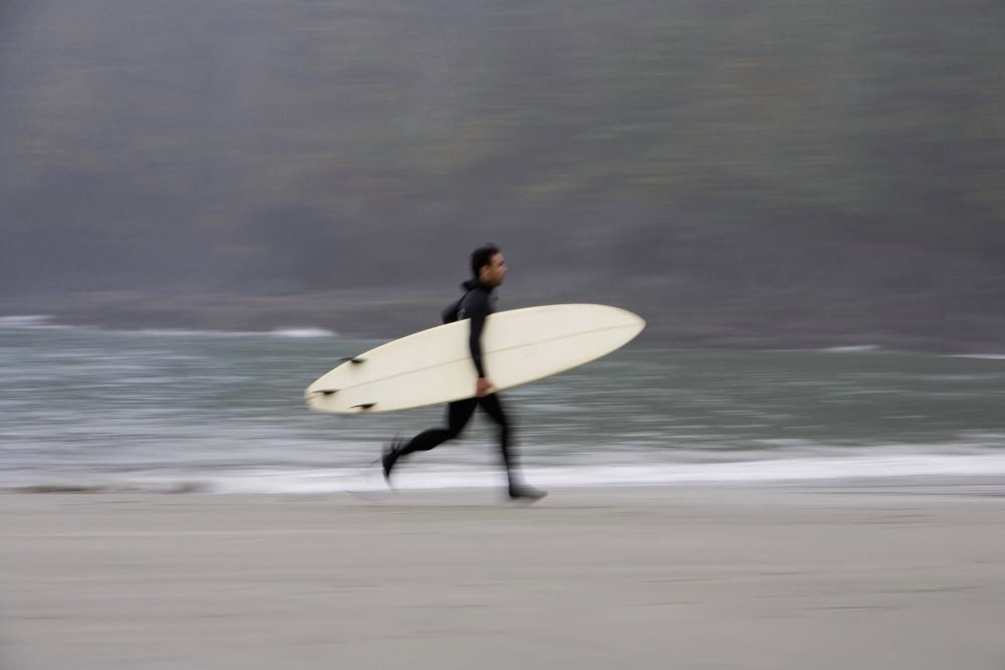 Posterazzi A Surfer Running With Board Along The Shoreline Canvas Art - Deddeda Design Pics (34 x 22)