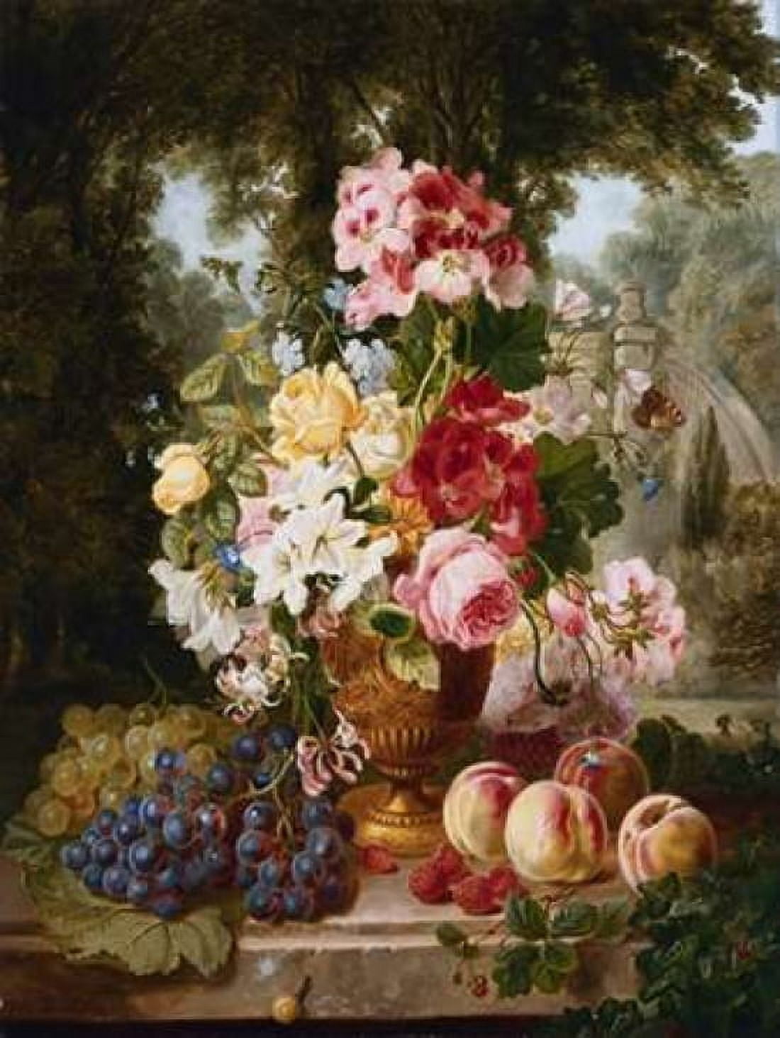 Posterazzi A Vase of Summer Flowers and Fruit Canvas Art - William John Wainwright (22 x 28)