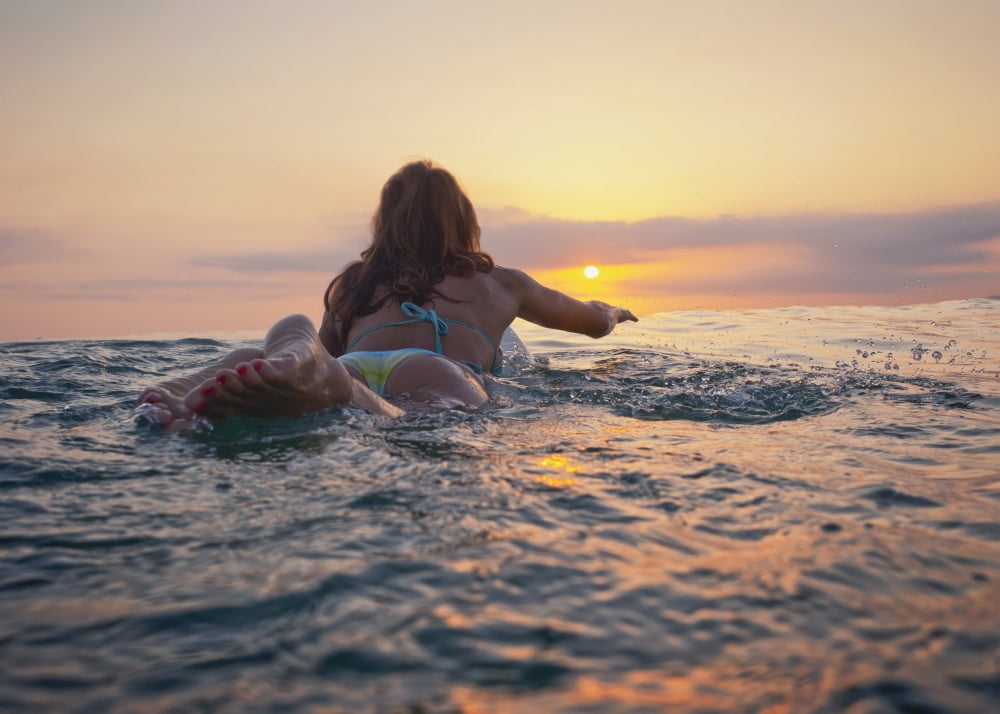 Posterazzi A Woman Laying On A Surfboard Watching The Sunset Tarifa Cadiz Andalusia Spain Canvas Art - Ben Welsh Design Pics (36 x 26)
