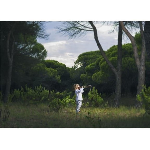 Posterazzi  A Young Boy Looks Through A Telescope Standing in The Grass - Tarifa Cadiz Andalusia Spain Poster Print - 36 x 26 in. - Large