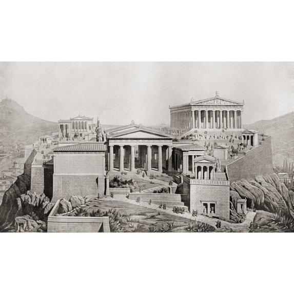 Posterazzi The Acropolis, Athens, Greece As It Would Have Appeared In Ancient Times From The Book Harmsworth History of The World Published 1908 Poster Print, 38 x 22 - Large